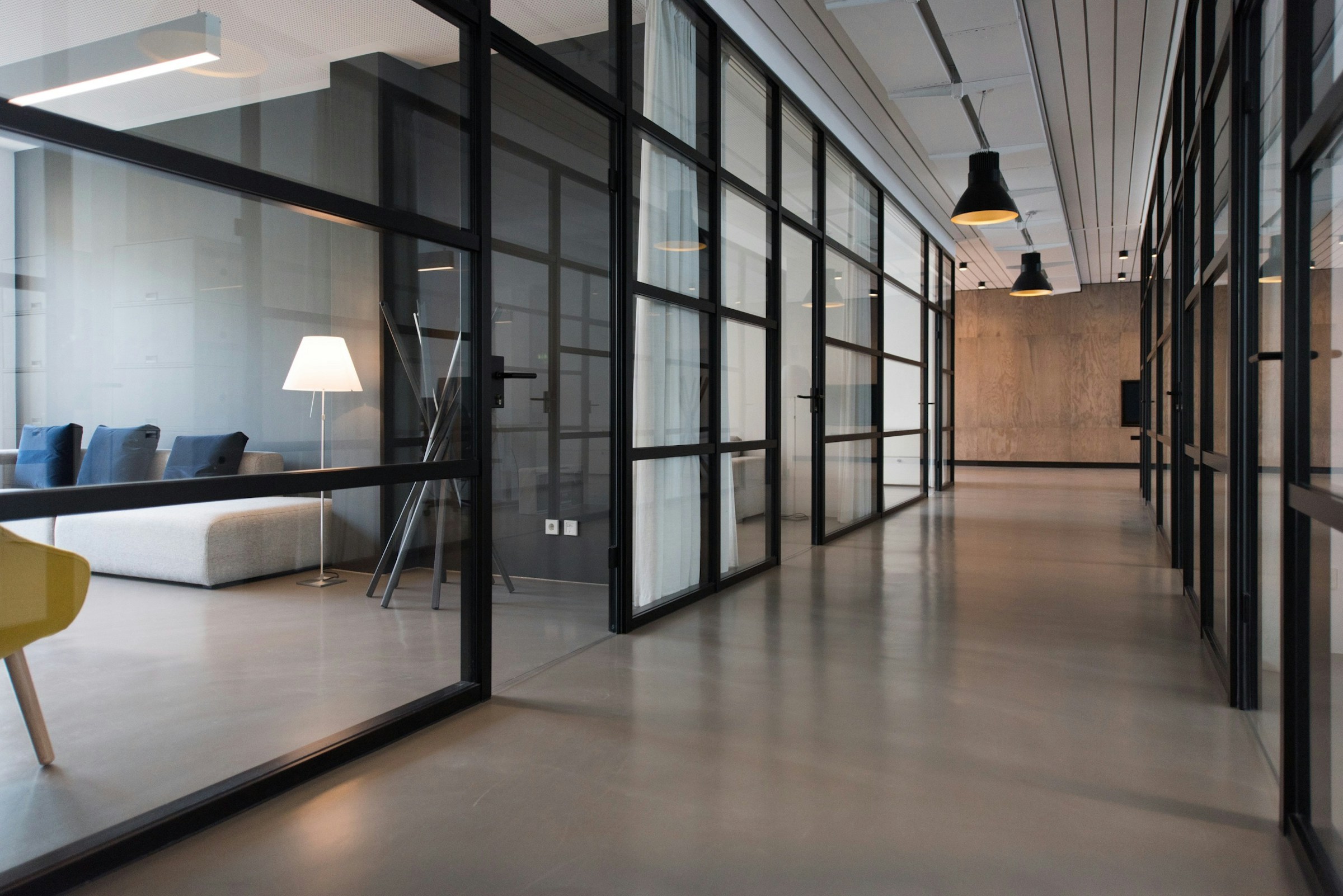 Modern advisory office with warm workspaces